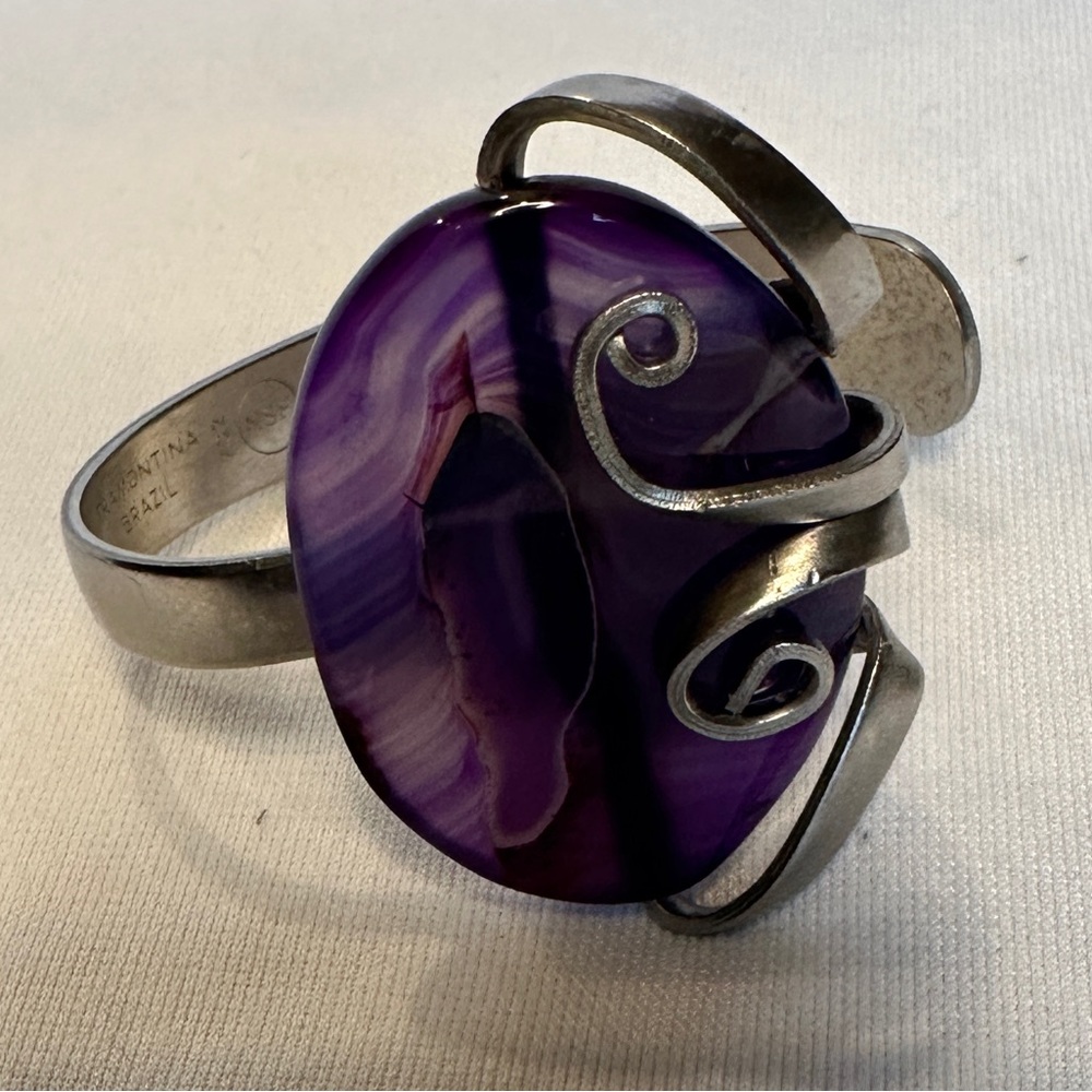 Upcycled Repurposed Fork Bracelet with Purple Stone